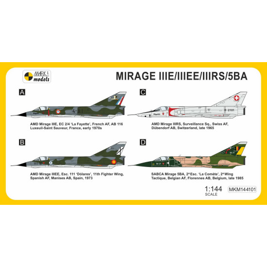 Mark I Mkm144101 1/144 Mirage Iiie/Ee/Rs/5ba In Europe French Jet Fighter