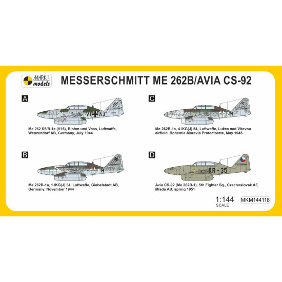 Mark I Mkm144118 1/144 Messerschmitt 262b/Cs-92 Jet Trainer German Fighter 2in1