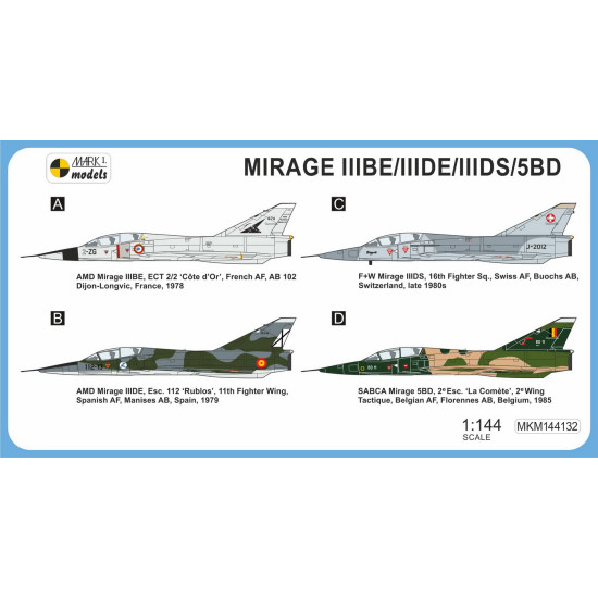Mark I Mkm144132 1/144 Mirage Iiibe/De/Ds/5bd Two-seater Jet European Service