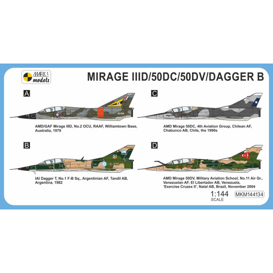 Mark I Mkm144134 1/144 Mirage Iiid/50dc/50dv/Dagger B Australia And South America