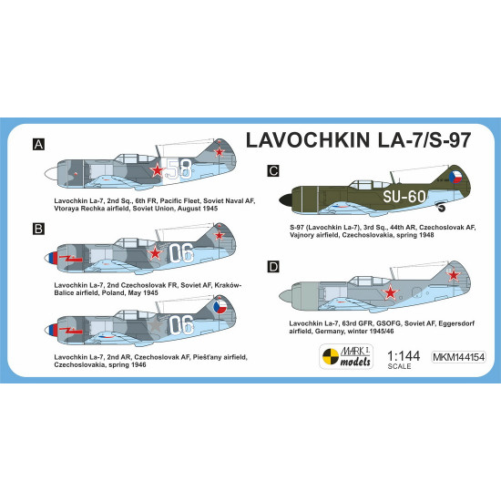 Mark I Mkm144154 1/144 Lavochkin La-7 Post-war Service Soviet Aircraft 2pcs