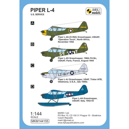 Mark I Mkm144155 1/144 Piper L-4 Grasshopper Us Service Aircraft Wwii 2pcs