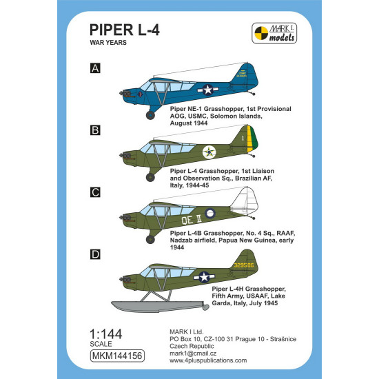 Mark I Mkm144156 1/144 Piper L-4 War Years Us Service Aircraft Wwii 2pcs