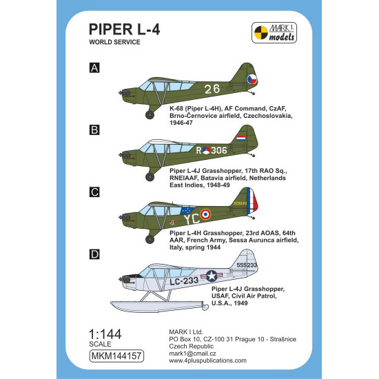 Mark I Mkm144157 1/144 Piper L-4 World Service Us Service Aircraft Postwwii 2pcs