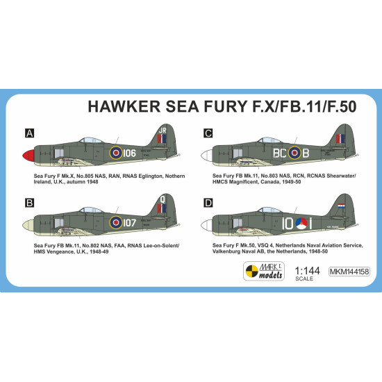 Mark I Mkm144158 1/144 Hawker Sea Fury F.x/Fb.11 Early Schemes 2pcs