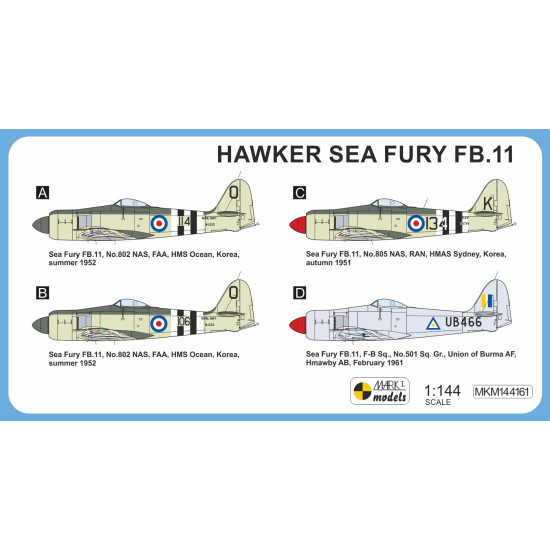 Mark I Mkm144161 1/144 Hawker Sea Fury Fb.11 Far East Korea Burma Australia 2pcs