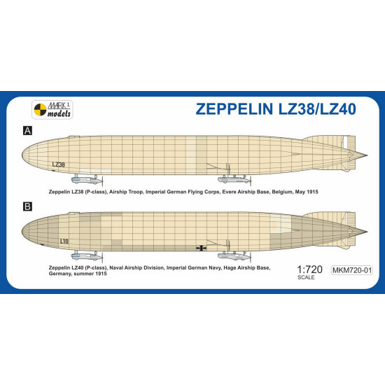 Mark I Mkm720-01 1/720 Zeppelin P-class Lz38/Lz40 First Attackers Rigid Airship