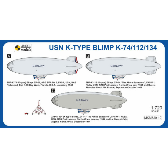Mark I Mkm720-10 1/720 Goodyear K-type Blimp Fleet Defender Non-rigid Airship