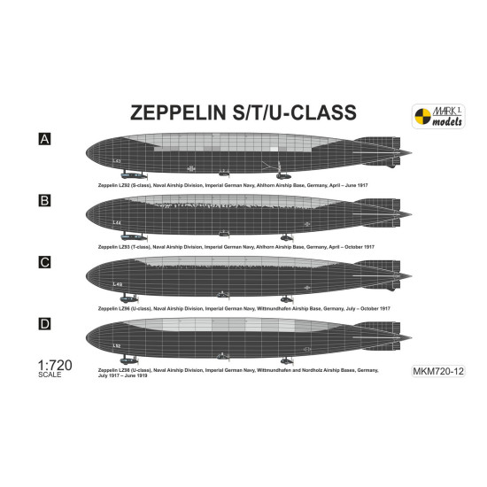 Mark I Mkm720-12 1/720 Zeppelin S, T And U-class Height Climbers Rigid Airship