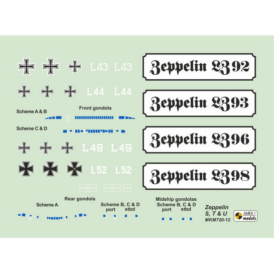 Mark I Mkm720-12 1/720 Zeppelin S, T And U-class Height Climbers Rigid Airship