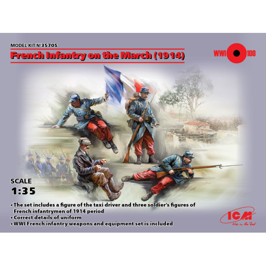 PLASTIC MODEL BUILDING KIT French Infantry on the march (1914) (4 figures) 1/35 ICM 35705