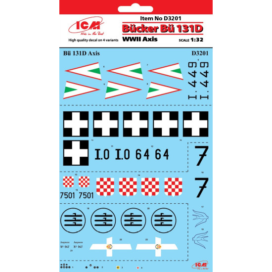 ICM D3201 - Decal for Bucker Bu 131D Axis WWII 1/32 scale