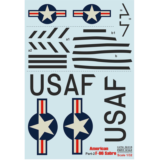 NEW WET DECALS FOR NORTH AMERICAN F-86 SABRE DECAL 1/32 PRINT SCALE 32-018