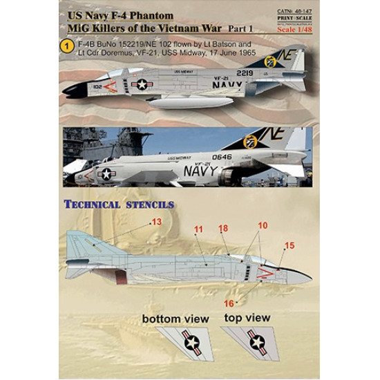 DECAL FOR F-4 PHANTOM MIG KILLERS VIETNAM WAR 1/48 SCALE PRINT SCALE 48-147
