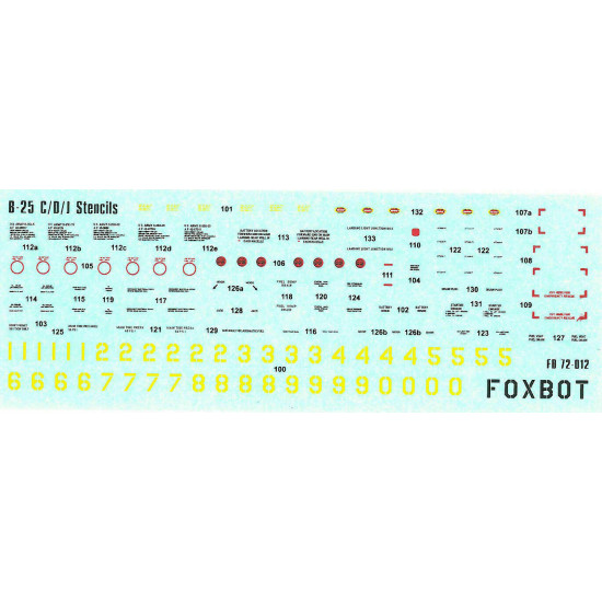 DECAL FOR STENCILS FOR NORTH AMERICAN B-25C/D/J MITCHELL 1/72 Foxbot 72-012