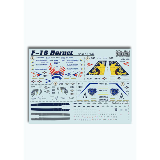 DECAL FOR AIRPLANE F-18 HORNET 1/144 PRINT SCALE 144-019