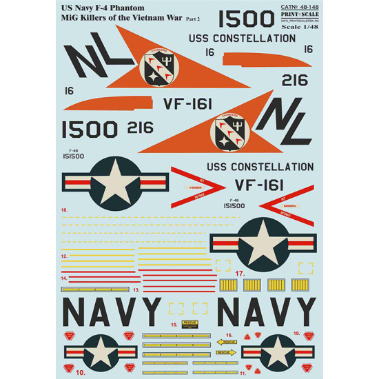 DECAL FOR F-4 PHANTOM MIG KILLERS VIETNAM WAR 1/48 SCALE PRINT SCALE 48-148