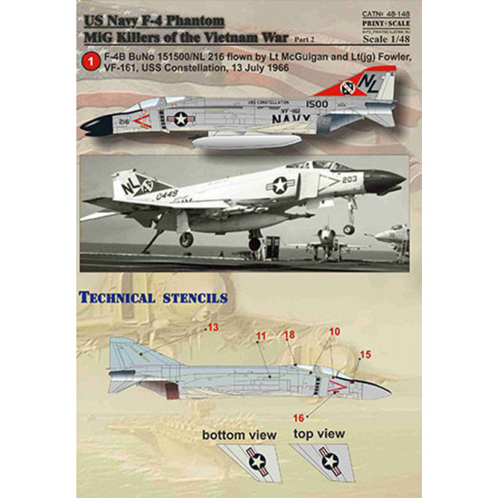 DECAL FOR F-4 PHANTOM MIG KILLERS VIETNAM WAR 1/48 SCALE PRINT SCALE 48-148