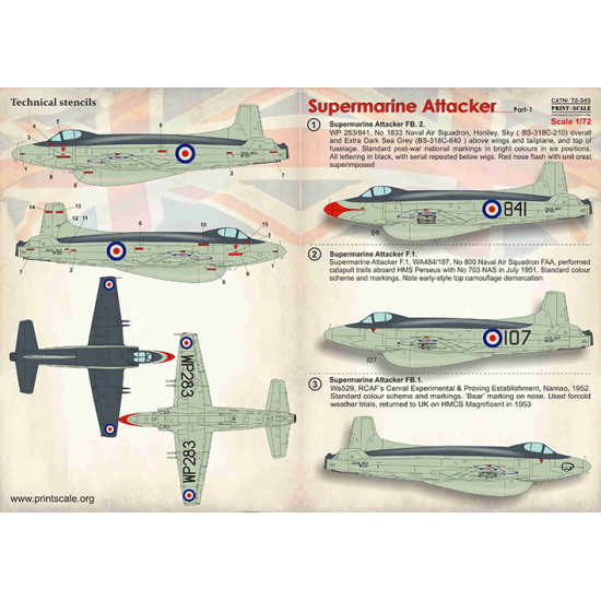 NEW WET DECALS SUPERMARINE ATTAKER PART-1 DECALS 1/72 SCALE PRINT SCALE 72-345