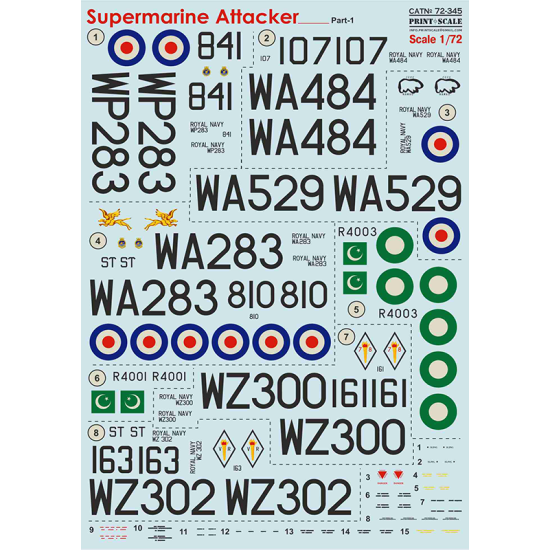 NEW WET DECALS SUPERMARINE ATTAKER PART-1 DECALS 1/72 SCALE PRINT SCALE 72-345