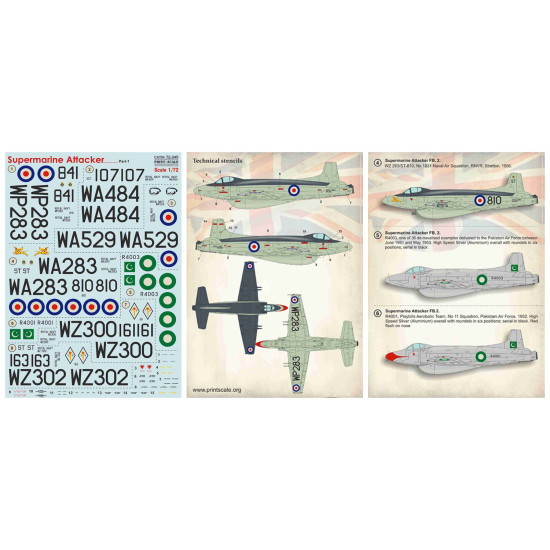 NEW WET DECALS SUPERMARINE ATTAKER PART-1 DECALS 1/72 SCALE PRINT SCALE 72-345