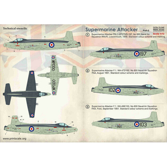 NEW WET DECALS SUPERMARINE ATTAKER PART-2 DECALS 1/72 SCALE PRINT SCALE 72-346