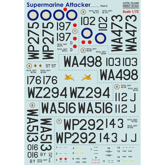 NEW WET DECALS SUPERMARINE ATTAKER PART-2 DECALS 1/72 SCALE PRINT SCALE 72-346