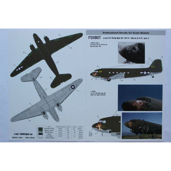 DOUGLAS C-47 SKYTRAIN/DAKOTA PIN-UP NOSE ART AND STENCILS 2 1/72 Foxbot 72-018
