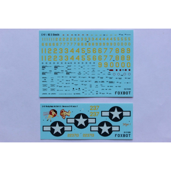 DOUGLAS C-47 SKYTRAIN/DAKOTA PIN-UP NOSE ART AND STENCILS 2 1/72 Foxbot 72-018