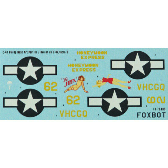 DOUGLAS C-47 SKYTRAIN/DAKOTA PIN-UP NOSE ART AND STENCILS 3 1/72 Foxbot 72-019