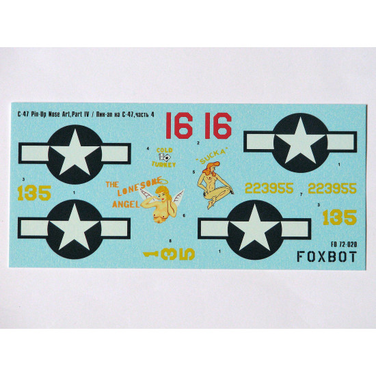 DOUGLAS C-47 SKYTRAIN/DAKOTA PIN-UP NOSE ART AND STENCILS 4 1/72 Foxbot 72-020