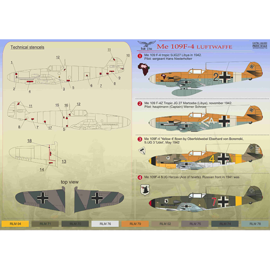 DECAL FOR AIRPLANE MESSERSCHMITT BF 109 F-4 1/144 PRINT SCALE 144-020