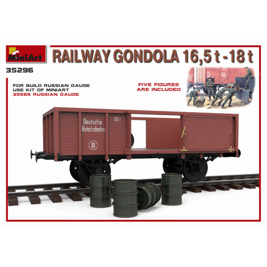 Miniart 35296 - RAILWAY GONDOLA 16,5-18t + 5 figures World War II 1/35 scale kit