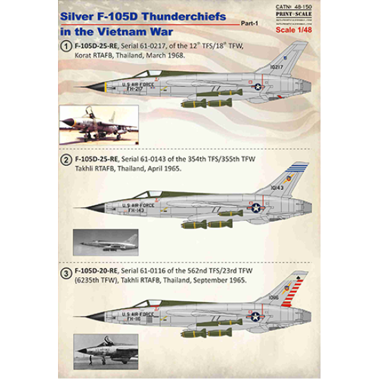 DECAL FOR SILVER F-105D THUNDERCHIEFS IN THE VIETNAM 1/48 PRINT SCALE 48-150