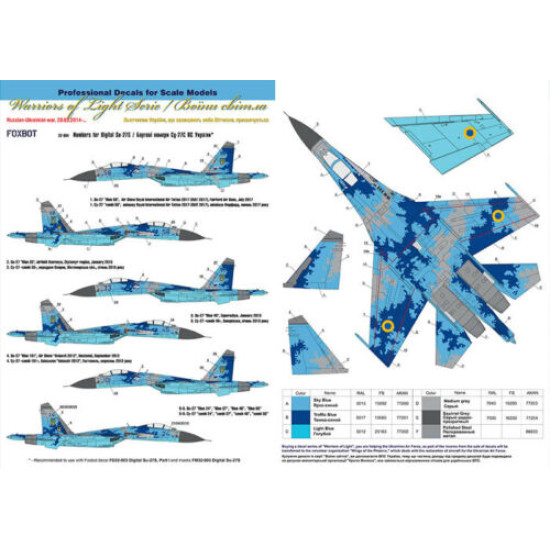 DECAL FOR NUMBERS FOR SUKHOI SU-27S UKRANIAN AIR FORCES 1/32 Scale Foxbot 32-004
