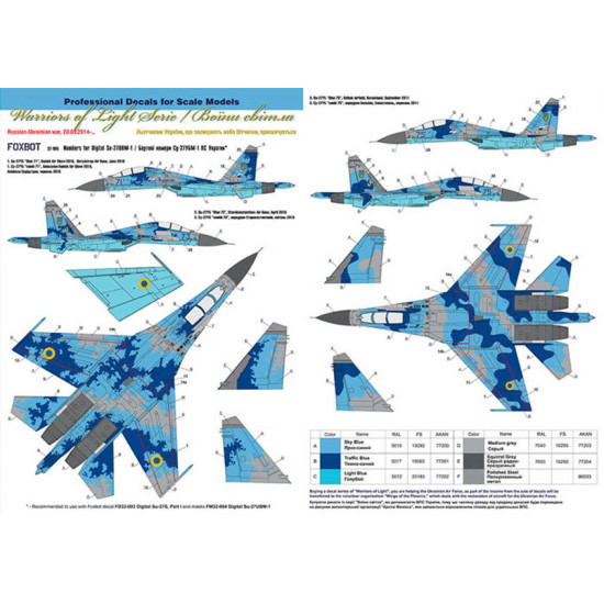 DECAL FOR NUMBERS FOR SUKHOI SU-27UBM UKRANIAN AIR FORCES 1/32 Foxbot 32-005