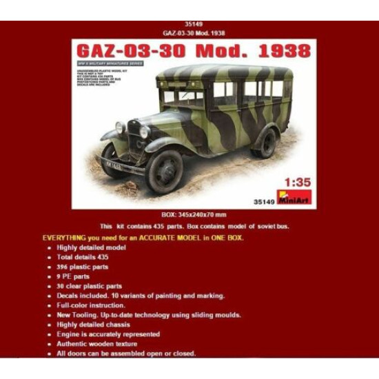 Miniart 35149 - 1/35 GAZ-03-30 Soviet Bus, Model 1938 USSR Military Car Mod.