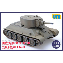 Unimodel 442 - 1/72 T-34 Assault Tank with Turret D-11 Plastic Model Kit UM 442