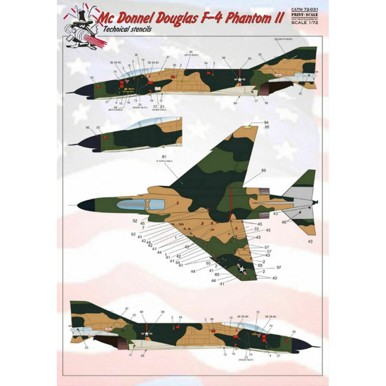 Print Scale 0008-72 - 1/72 F-4 Phantom Technical stencils Dry decal