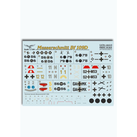 Print Scale 144-015 - 1/144 Decal for Airplane Messerschmitt Bf-109 D Aircraft