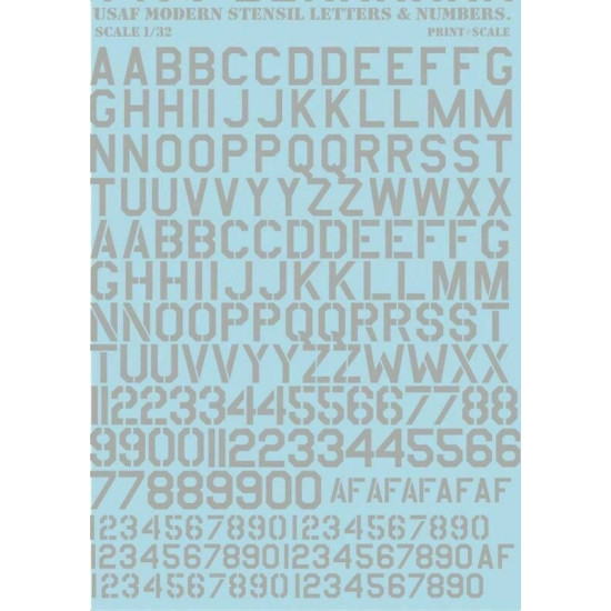 Print Scale 32-001 - 1/32 USAF modern stencil letters and numbers. White decal