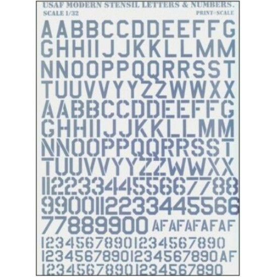 PRINT SCALE 32-002 - 1/32 USAF Modern Stencil Letters&numbers, grey color