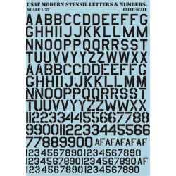 Print Scale 32-003 - 1/32 USAF Modern Stencil Letters & Numbers black, wet decal