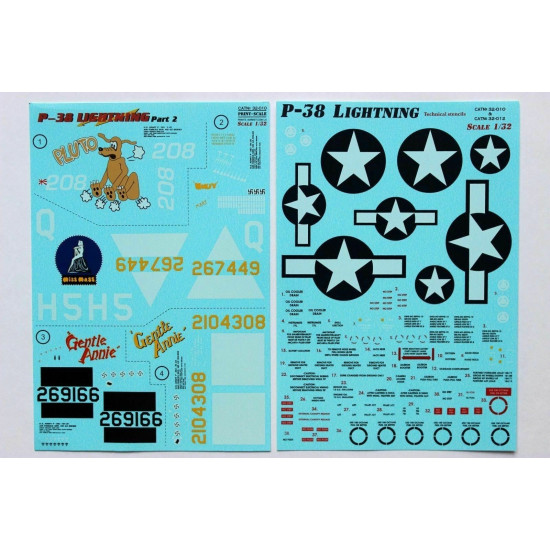 Print Scale 32-010 - 1/32 Decal for Airplane P-38 Lightning Part-2 Aircraft