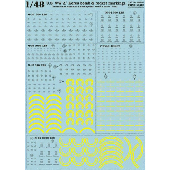 Print Scale 48-001 - 1/48 Technical Inscriptions and Marks of Airbombs USAF, wet