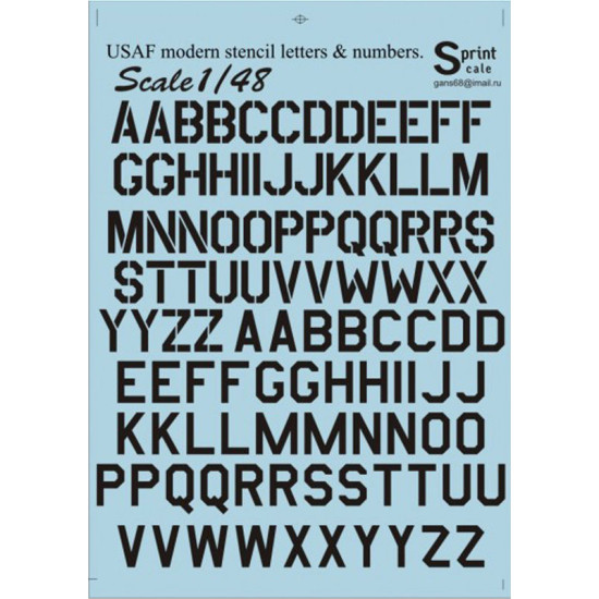 Print Scale 48-005 - 1/48 Decal for Airplane USAF Modern Stencil LettersNumbers