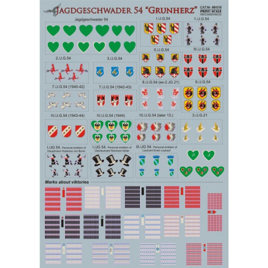 Print Scale 48-016 - 1/48 Decal for Jagdgeschwader 54 Grunherz