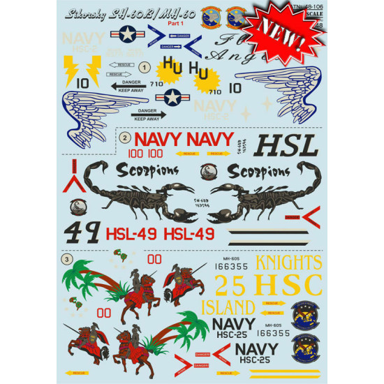 Print Scale 48-106 - 1/48 Decal for Airplane Sikorsky Sh-60b/mh-60 Aircraft