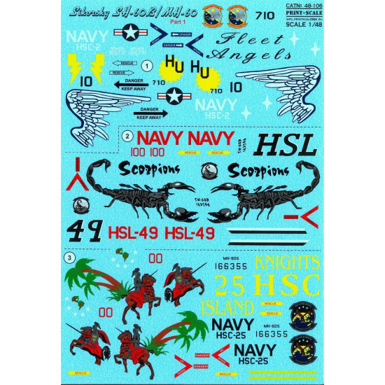 Print Scale 48-106 - 1/48 Decal for Airplane Sikorsky Sh-60b/mh-60 Aircraft