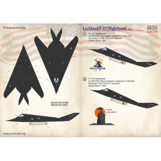 Print Scale 48-112 - 1/48 Decal for Airplane Lockheed F-117 Nighthawk Part-2